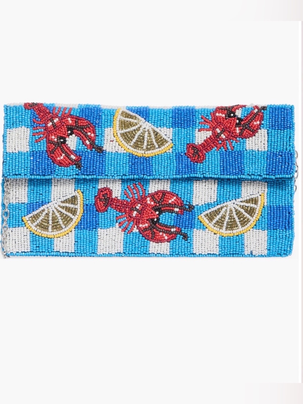 Beaded Lobster & Lemon Crossbody Clutch - Blue